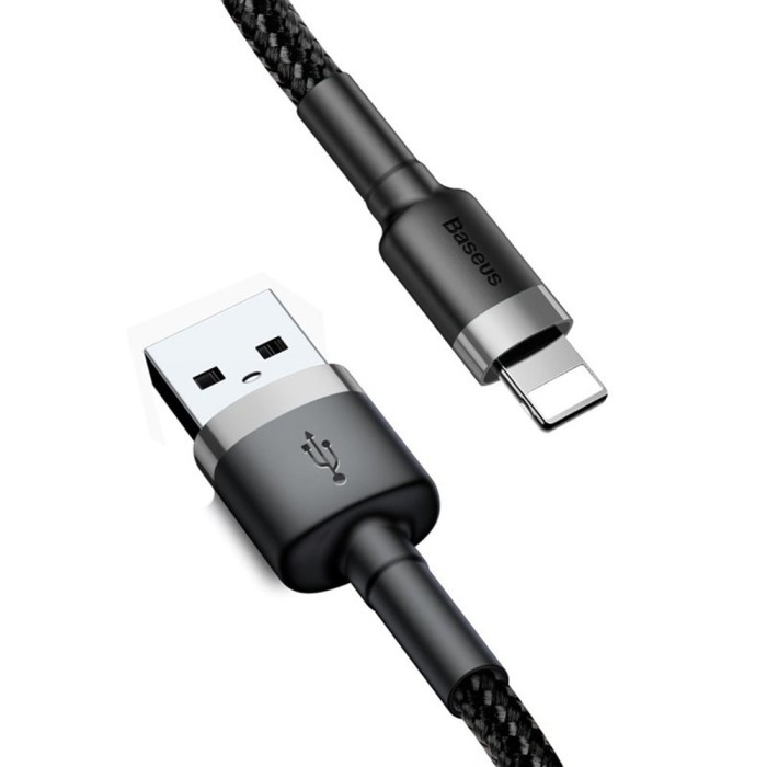 Baseus - Data Cable Cafule (CALKLF-AG1) - USB to Lightning, 2.4A, 480Mbps, 50cm - Grey