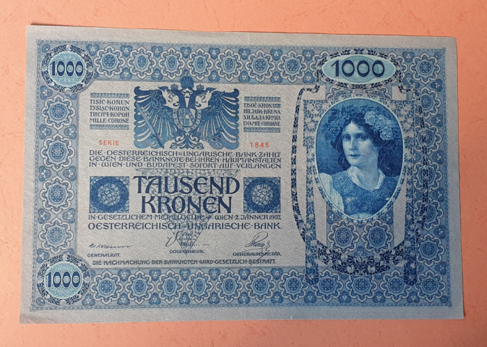 1000 Koroane 1902 UNA MIE Coroane Transilvania Bancnota Imperiu Austroungaria