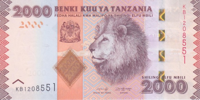 Bancnota Tanzania 2.000 Shilingi (2020) - P42c UNC ( vezi descriere )