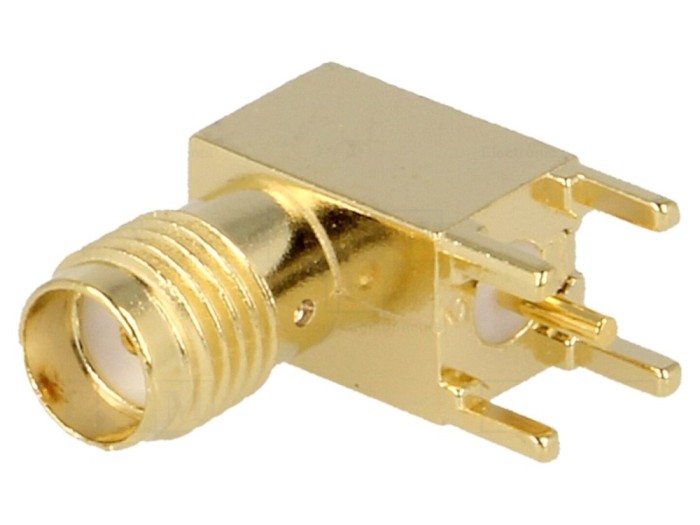 Conector SMA Mamă 90&deg; PCB Aurit 50&Omega;