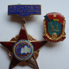 ROMANIA - INSIGNA FRUNTAS IN INTRECEREA SOC. + INSIGNA BRIGADIER, RSR , IM 1.41