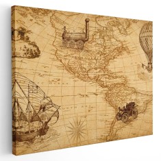 Tablou canvas harta veche a Americii crem, maro 1310 Tablou canvas pe panza CU RAMA 50x70 cm
