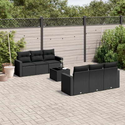 vidaXL Set canapele de grădină cu perne, 7 piese, negru, poliratan foto