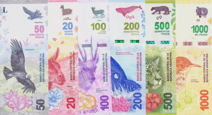 Bancnota Argentina 20, 50, 100, 200, 500 si 1.000 Pesos (2017-18) UNC (set x 6)
