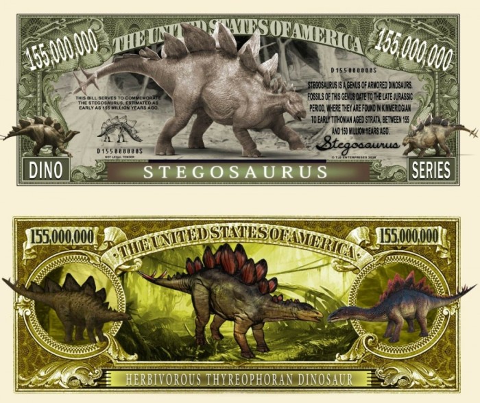 !!! SUA = FANTASY NOTE (TJ6) = STEGOSAURUS - 2018 - UNC / SERIA DINOZAURI