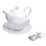 Ceainic Serviciu cu Ceasca si Farfurie Ceramica Alba Tea For One Harmony