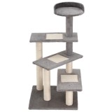PawHut Arbore de Zg&acirc;riat pentru Pisici cu Culcuș Rotund, St&acirc;lpi din Sisal și Acoperire din Pluș, 48,5x48,5x100 cm, Gri | Aosom Romania