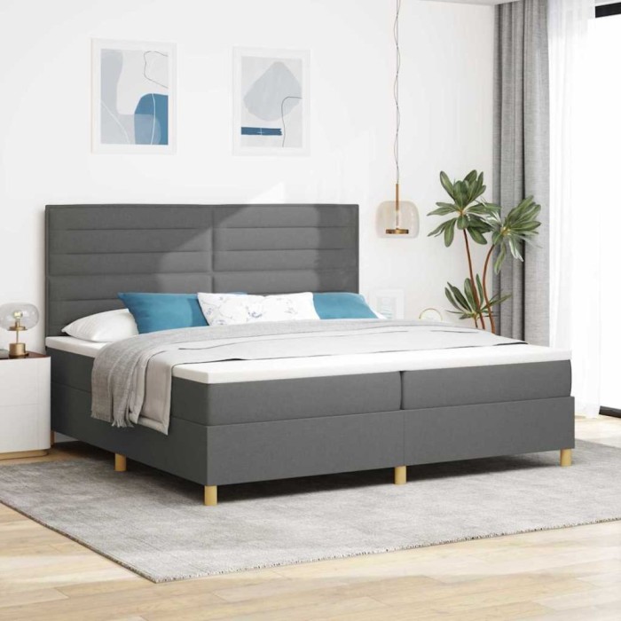 vidaXL Pat cu arcuri cu saltea Gri &icirc;nchis 200 x 200 cm țesătură