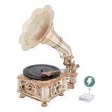 Puzzle 3D Gramofon clasic, electric, lemn, 424 piese, Rokr