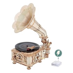 Puzzle 3D Gramofon clasic, electric, lemn, 424 piese, Rokr