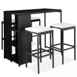 Set mobilier bar de grădină cu perne, 5 piese, negru, poliratan, vidaXL