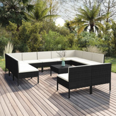 vidaXL Set mobilier de grădină cu perne, 12 piese, negru, poliratan