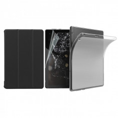 Set 3 in 1 husa carte, husa silicon si folie protectie ecran pentru Huawei MediaPad T5 10.1 inch, negru foto