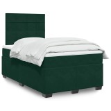 vidaXL Pat box spring cu saltea, verde &icirc;nchis, 120x200 cm, catifea 3293185
