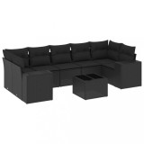Set mobilier de gradina cu perne, 8 piese, negru, poliratan