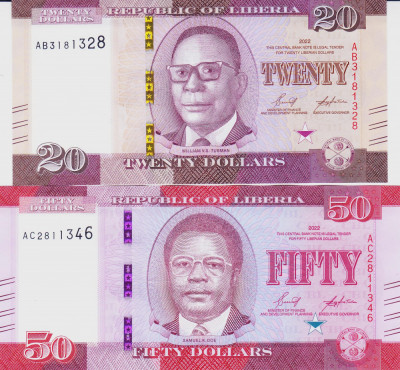 Bancnota Liberia 20 si 50 Dolari 2022 - PNew UNC ( set x2 ) foto