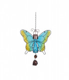 Decoratiune de gradina Butterfly cu lampa solara LED si clopotel, Albastru/Galben