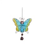 Decoratiune de gradina Butterfly cu lampa solara LED si clopotel, Albastru/Galben