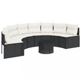 Canapea de gradina cu masa/perne, semi-rotunda, negru poliratan