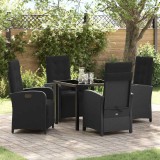 VidaXL Set de dining pentru grădină , 5 piese, cu perne, din rattan poliester negru