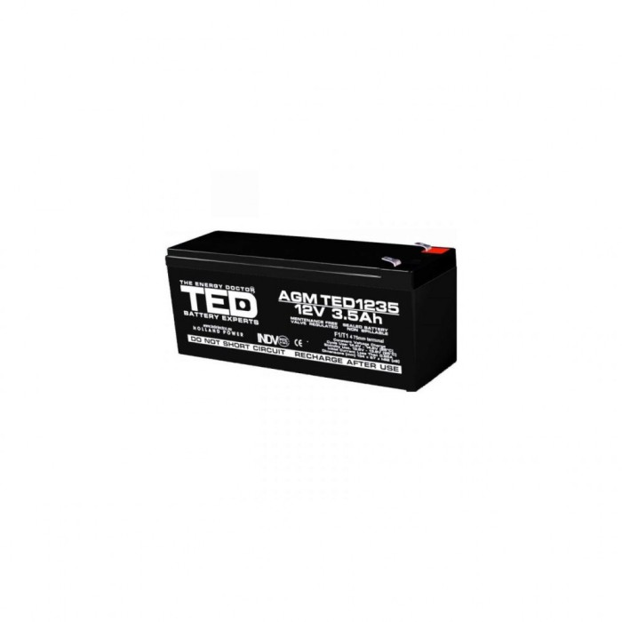 Acumulator AGM VRLA 12V 3,5A dimensiuni 134mm x 67mm x h 60mm F1 TED ...
