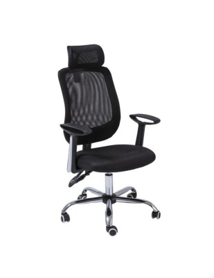 Scaun directorial SL Q118, Mesh, Ergonomic, Metal cromat, Inaltime ajustabila, Tetiera, Mecanism balansare, 100 Kg, Negru foto