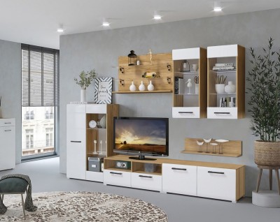 Living Nensi 3 Stejar Auriu+Alb 280x47x200 cm foto