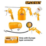 Set 5 unelte pneumatice: furtun, pistol de vopsit, spalat si suflat - Ingco AKT0053
