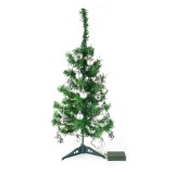 Brad artificial impodobit, suport plastic cu 20 globuri argintii + instalatie luminoasa 20 led alb cald, 60 cm, verde, Oem