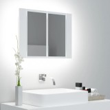 Dulap Baie cu Oglinda si LED Gossi, Alb, 60x12x45 cm, Acril. Etajera baie