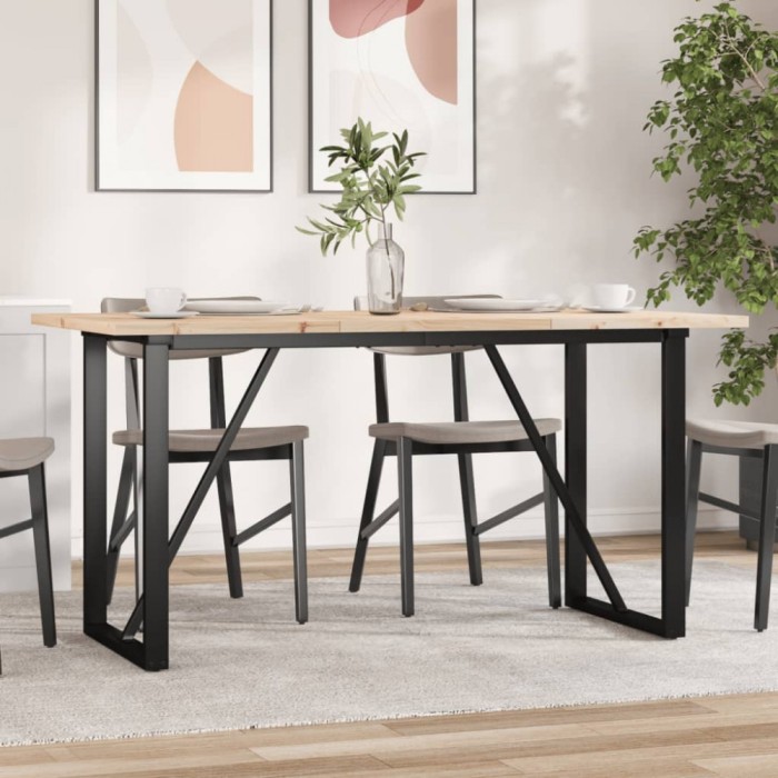 Masă bucătărie, cadru O, 160x80x75,5 cm lemn masiv pin și Oţel