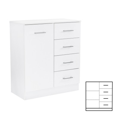 Comodă Miami cu 1 ușă și 4 sertare 80x92 cm alb-alb foto