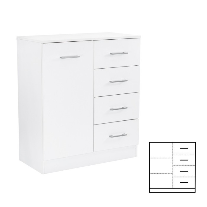Comodă Miami cu 1 ușă și 4 sertare 80x92 cm alb-alb