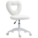 HOMCOM Scaun de Birou Tapițat cu Spătar &icirc;n Formă de Inimă și Rotile, 45x56x78-88 cm, Alb | Aosom Romania