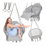 Leagan Tip cuib, Rotund, Suspendat, cu perna XXL si spatar, Pentru Casa Sau Gradina, gri, 120 kg
