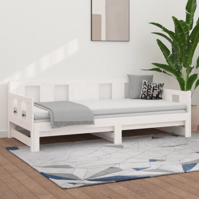 vidaXL Pat extensibil de zi, alb, 2x(90x190) cm, lemn masiv de pin foto