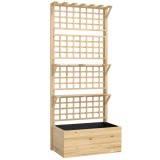 Outsunny Strat &Icirc;nălțat din Lemn cu Suport și Acoperiș, Fiorieră Elevată pentru Exterior cu 2 Rafturi, Orificiu de Drenare și Material Textil pentru Pl