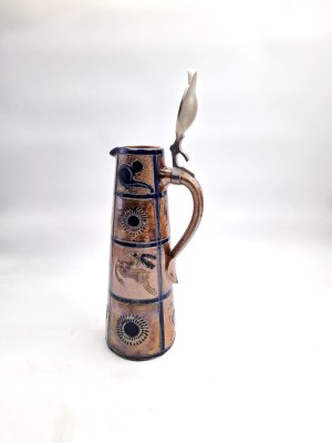 ulcior cu capac carafa Tankard ceramica Germania motive zoomorfe cal cocos foto