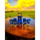 Set carafă cu 6 pahare albastre din sticlă