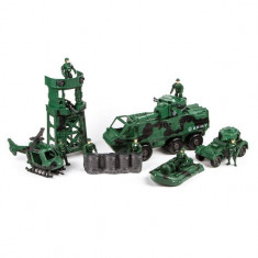 Set jucarie interactiva pentru copii, model cetate cu vehicule si figurine militare, 74x12x45 cm foto