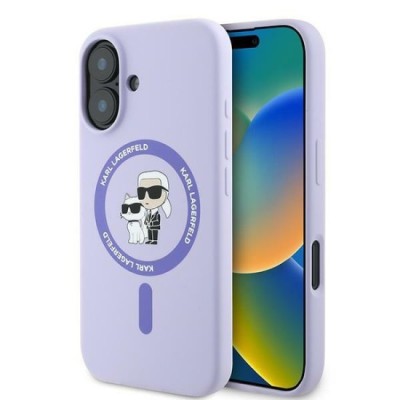 Husa pentru iPhone 16 - Karl Lagerfeld Silicone MagSafe (KLHMP16SSCMKCRHU) - Purple Karl&amp;amp;Choupette foto