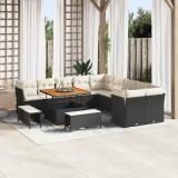 Set de canapea de gradina Gossi cu 13 piese cu perne negru poliratan acacia, set de dining de gradina Gossi cu 3 piese cu perne negru poliratan acacia