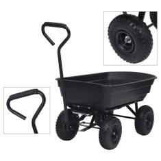 vidaXL Cărucior manual de grădină basculabil, negru, 300 kg, 75 L