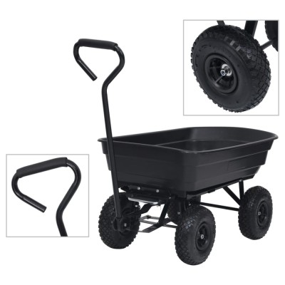 vidaXL Cărucior manual de grădină basculabil, negru, 300 kg, 75 L foto