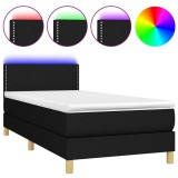 Cumpara ieftin Pat cu arcuri, saltea si LED, negru, 90x190 cm, textil