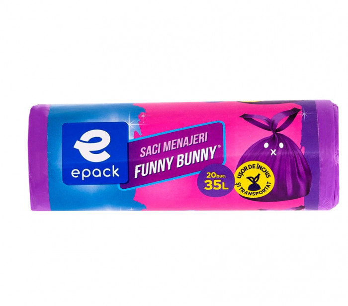 Saci menajeri Epack Funny Bunny, 35 l, 52 x 57 cm + 16 cm, 20 buc/rola, Mov