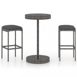 Set mobilier bar de gradina, cu perne, 3 piese, gri, poliratan