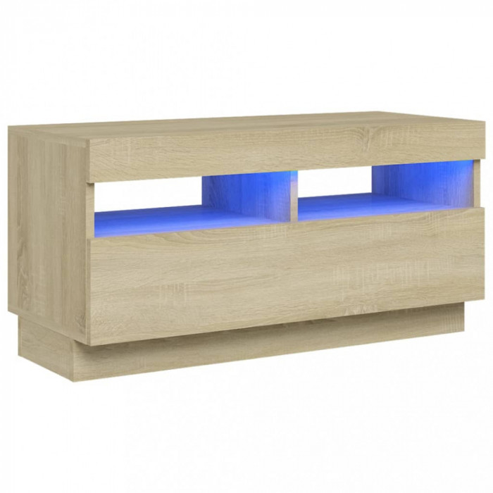 Comodă TV cu lumini LED, stejar Sonoma, 80x35x40 cm