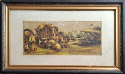 Al. Stoia-T&amp;acirc;rgul Moşilor, tehnică mixtă, datare 1903, raritate (reproducere după A. Preziosi) foto