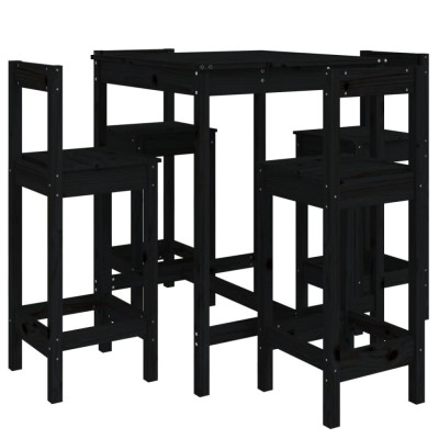 Set mobilier bar de gradina, 5 piese, negru, lemn masiv de pin foto